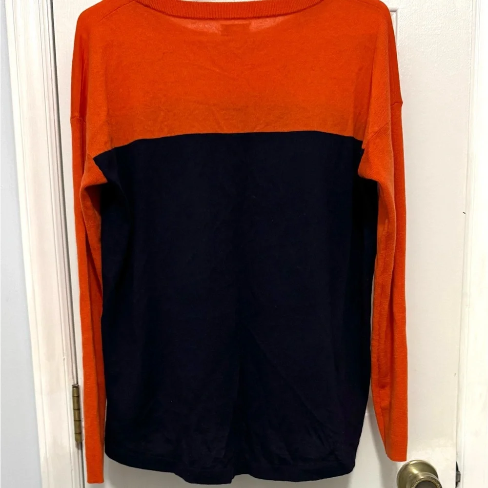 J. Crew Color-block Orange/Navy Merino Wool Crewneck Sweater M